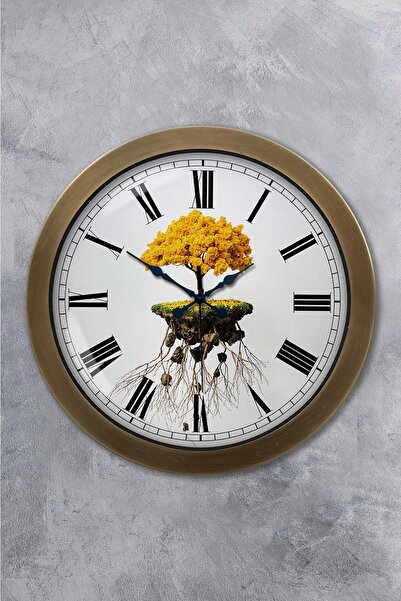 Platin Saat هدية ساعة حائط جذع شجرة معدنية عتيقة مقاس 36 سم