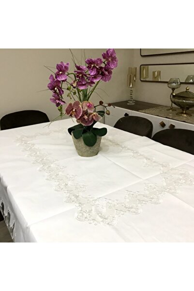 bursa çeyiz Linen French Lace Tablecloth with Belly in the Middle and Piccolo