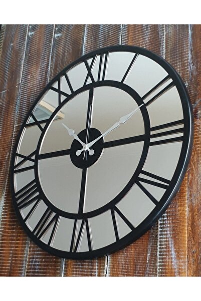 Markakanvas Aynalı Metal Duvar Saati Siyah Çap 50 Cm