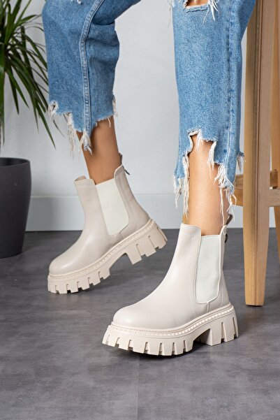 Ayax Γυναικείες καθημερινές μπότες μπεζ ελαστικές