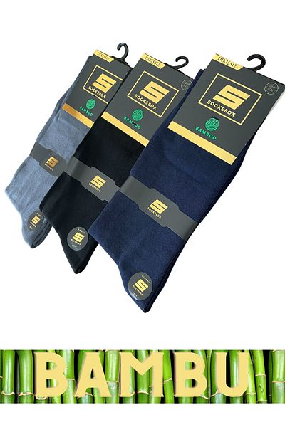 socksbox 3 чифта мъжки първокласни бамбукови безшевни чорапи/40-46/черно-тъмносиньо-опушено