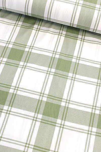 daisy star Yeşil Kareli Büyük Ekose Nevresimlik Poplin Kumaş