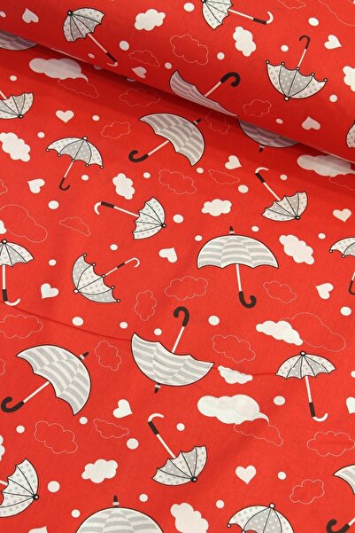 DECO Kırmızı Şemsiyeler Nevresimlik Poplin Kumaş