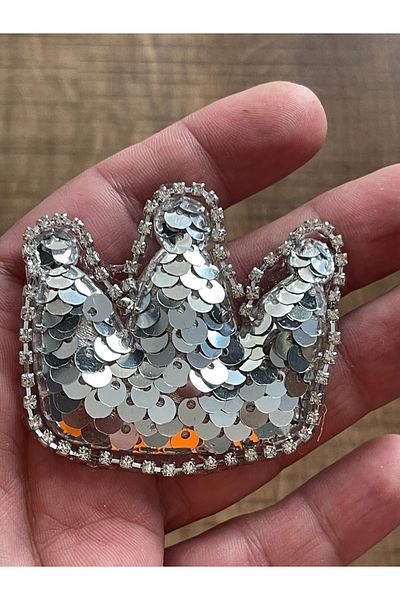Gönülden Tasarım 5x5 cm paiete de culoare argintie cu paiete pufoase zirconiu piatră coroană lipire cu fier de călcat aplicat armă patch boy