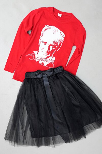 Yare 23 Nisan 29 Ekim Gösteri Kız Çocuk Uzun Kol T-shirt Tütü Etek Takım