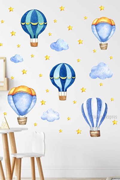 Yellow Star Watercolor Balloons Kids Room Wall Stickers Set