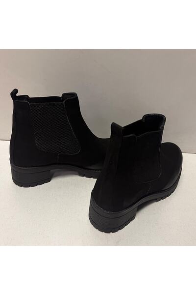 Bulldozer Kadın Siyah Renk Hakiki Nubuk Deri Sade Klasik Bağcıksız Bot Kısa 230615