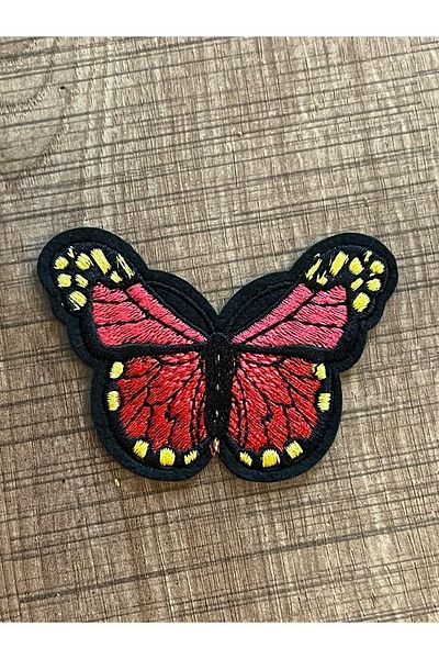Gönülden Tasarım 7x5 Cm Roșu Galben Broderie Broderie Lipire cu Fierul de călcat Aplicație Fluture Patch Rama
