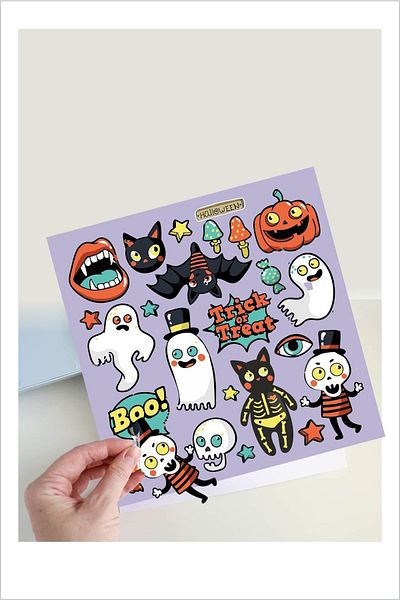 Piksel Grafik Halloween Purple Sticker Set