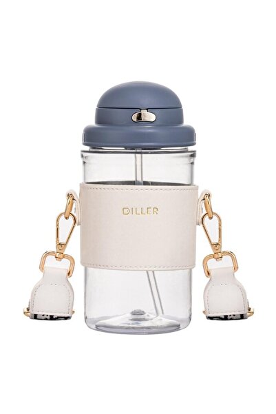 DILLER 650ml Moda Deri Kılıflı Pipetli Tritan Su Matarası