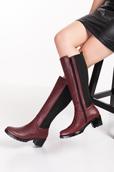 Elile Shoes Hakiki Deri Baldırı Geniş Topuklu Kadın Uzun Çizme 41-42 Numara