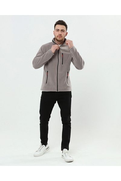 VEGA PORT Unisex ανοιχτό γκρι μπουφάν Bato γιακά με φερμουάρ 3 τσεπών εξωτερικού χώρου