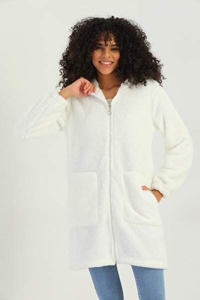 Kardelen Butik Ümraniye سترة صوفية بغطاء للرأس بسحاب من ويلسوفت، لون كريمي