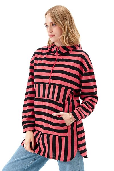 Muni Muni Striped Natural Fabric Sweatshirt 50442 Pink