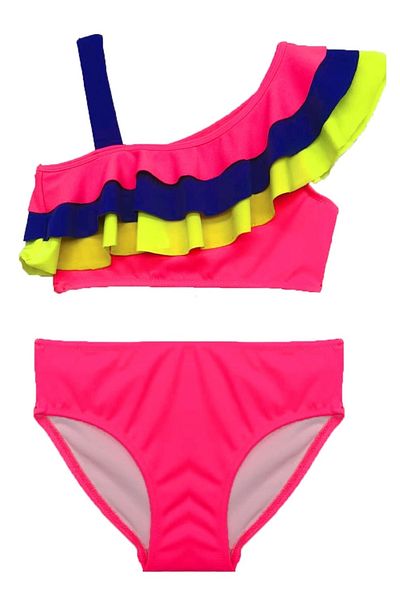 DEEP BEACH Σετ μπικίνι για κορίτσια Neon Pink Flounced