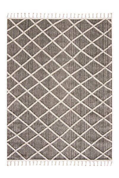 Enti Halı 4K Halı Enti Halı Bukle 1409 Gri Hav Vermez Örgü Dokuma Modern Desenli Polipropilen Makine Halısı