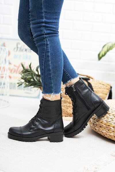 Deripabuc Γνήσιο δέρμα Μαύρες Γυναικείες Δερμάτινες Μπότες Dp46-1610