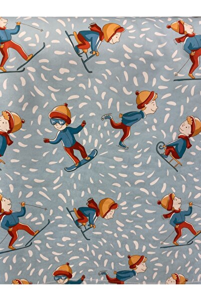 ŞEREF TEKSTİL Süet Kumaş Üzeri Kayak Yapan Çocuk Baskısı