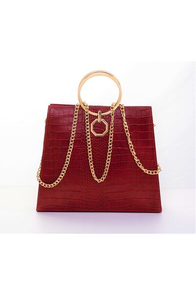 Doolo Design حقيبة يد وكتف من الجلد الطبيعي بطبعة جلد التمساح الأحمر من أوراكل