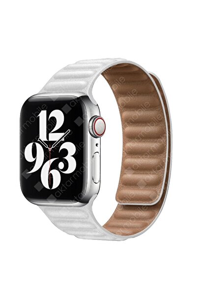 AktarMobile Watch Ultra 49 Mm Uyumlu Baklalı Model Deri Kayış Mıknatıslı Kordon