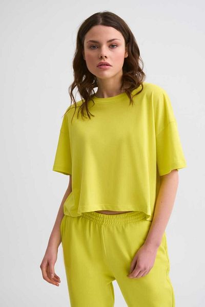 THERECOLOR Organic Regular Fit Short Sleeve Women's Crop T-Shirt Yellow L