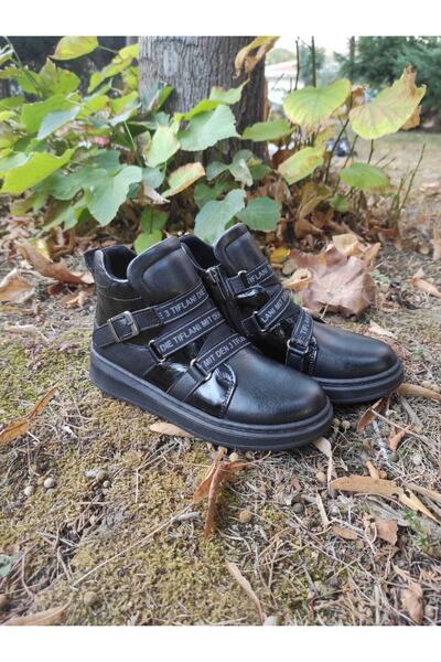 Rose Club Kids Kız Çocuk Siyah Mat Rugan Hakiki Deri Bot