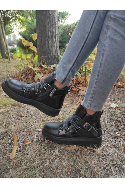 Rose Club Kids Kız Çocuk Siyah Mat Rugan Hakiki Deri Bot