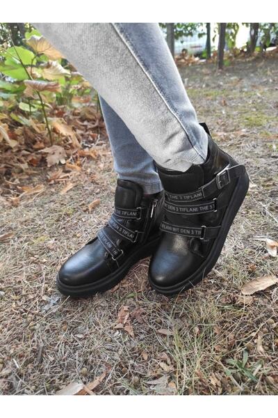 Rose Club Kids Kız Çocuk Siyah Mat Rugan Hakiki Deri Bot