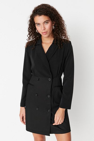 Trendyol Collection Czarna, szczegółowo tkana sukienka zapinana na guziki TWOAW23EL00527