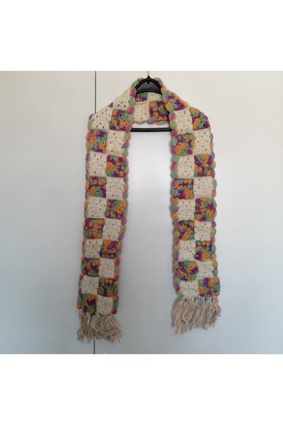 Butik Tülin Otantik Uniseks Has Yün El Örgü Çok Renkli Iplik Çiçek Motifli At...