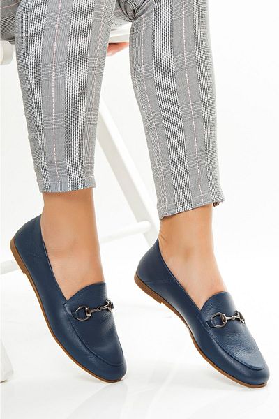 Deripabuc Genuine Leather Navy Blue Women's Leather Loafer Pcc-f05