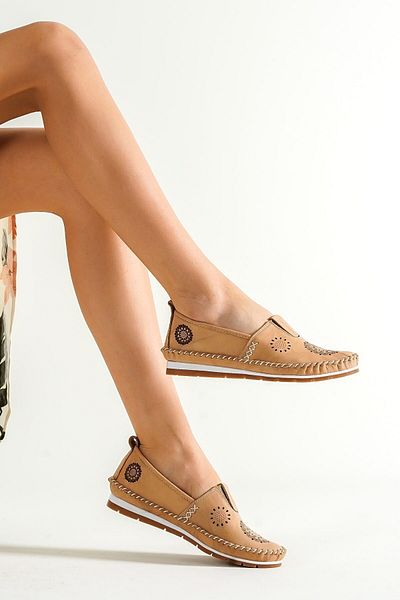 Deripabuc Genuine Leather Beige Women's Leather Casual Shoes Dp16-0066