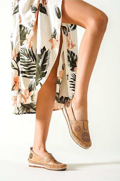 Deripabuc Genuine Leather Beige Women's Leather Casual Shoes Dp16-0066