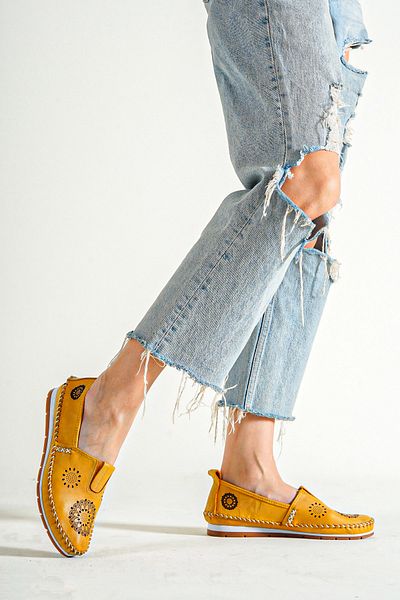 Deripabuc Genuine Leather Yellow Women's Leather Casual Shoes Dp16-0066