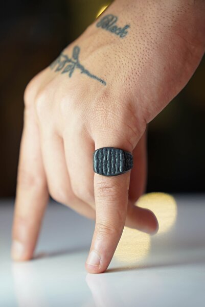 The Collection Hasır Model Ayarlanabilir Siyah Yüzük