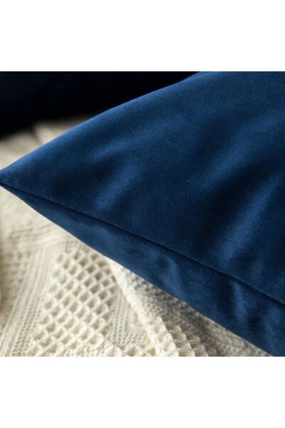LadiesHome غطاء وسادة مخملي فاخر باللون الأزرق الداكن مكون من قطعتين مقاس 43 × 43 سم