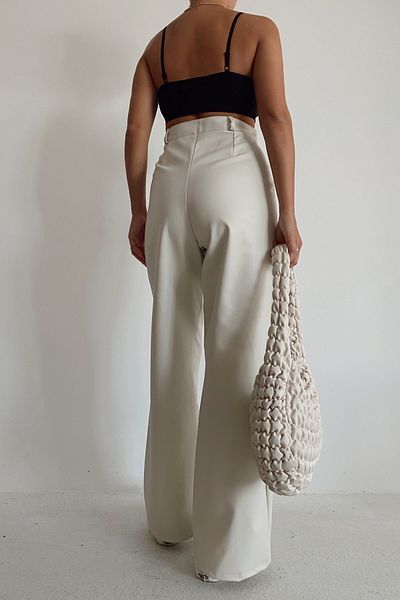 Hello Lovely Palazzo Leather Cream Trousers