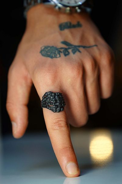 The Collection Skeleton Double Hand Shaped Adjustable Black Ring