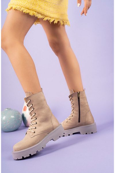 PASSAGE SHOES 5077 Γυναικείες μπότες με κορδόνια με φερμουάρ πολύχρωμες σόλες