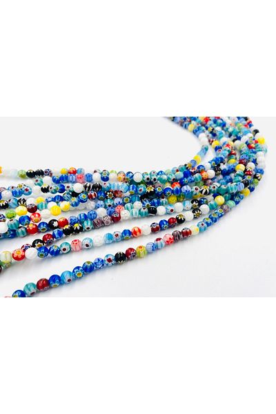 yiğit aksesuar Round Flower Patterned Glass Beads 1 Strand 6 mm