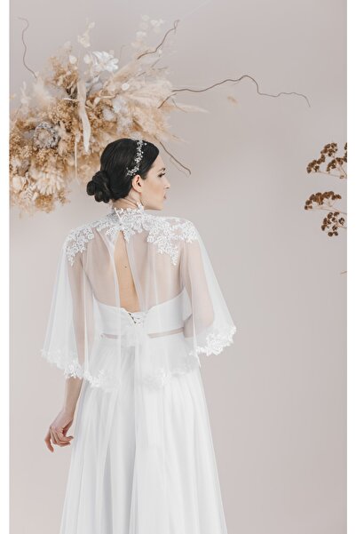 bride in love Kadın Beyaz Pelerin Büstiyer Mini Etek Licra Tül Nikah Elbisesi