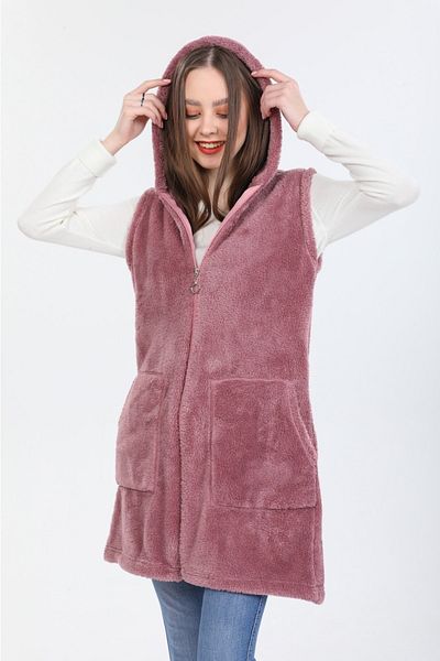 MODA VUSLAT Women's Dusty Rose Long Zippered Fleece Vest