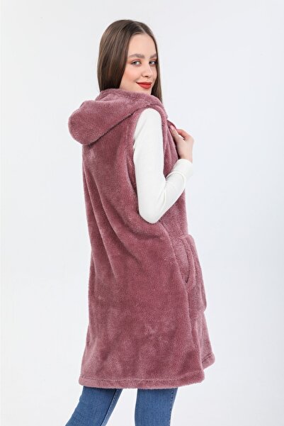 MODA VUSLAT Women's Dusty Rose Long Zippered Fleece Vest