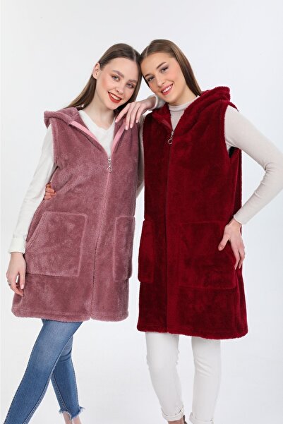 MODA VUSLAT Women's Dusty Rose Long Zippered Fleece Vest