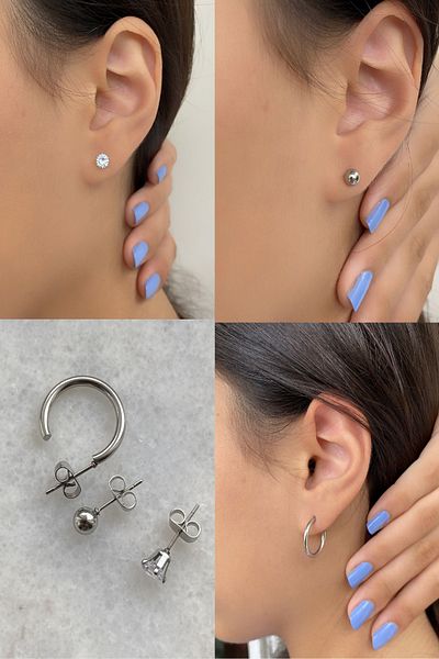 axexuar Women's Men's Three Pieces Set Steel Earrings Hoop Diamond Look Stone Ball Jewelled Earrings - 3 Pairs Sent