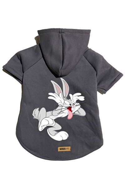 Monopetz Kapişonlu Polar Sweatshirt Köpek Ve Kedi Kıyafeti & Elbisesi - Antrasit Bugs Bunny - M Beden