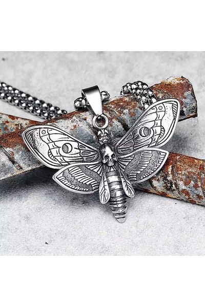 Köstebek Hight Quality Dark Gothic Skeleton Skull Moth Necklace