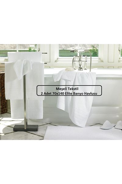 MEŞELİ TEKSTİL 2 Pieces Ultra Luxury Elite Hotel Bath Towel Checker Pattern 70x140 650 Gr