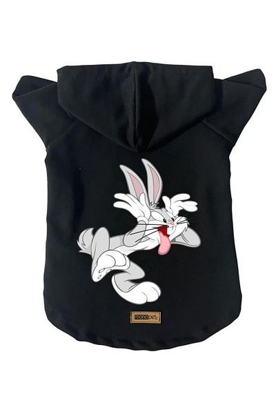 Monopetz Hooded Fleece Sweatshirt Dog And Cat Outfit & Dress - Black Bugs Bunny
