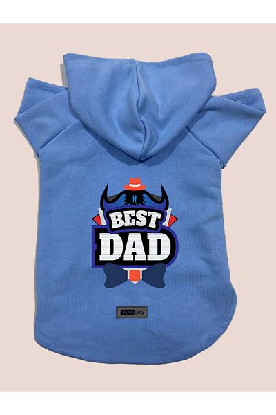 Monopetz Hooded Fleece Sweatshirt Dog And Cat Outfit & Dress - Blue Best Dad